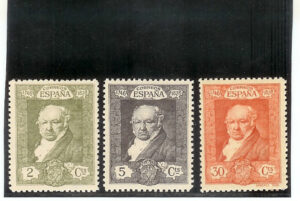 1930. Goya. Colores cambiados. Sin fijasellos. Edifil nº500cc-502cc-509cc.