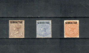 1886. Reina Victoria. Sellos nuevos. Goma alterada. Yvert nº 3-4-5.