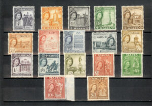 1956. Isabel II. Serie corriente. Ligera señal de fijasellos. Yvert nº 239/55.
