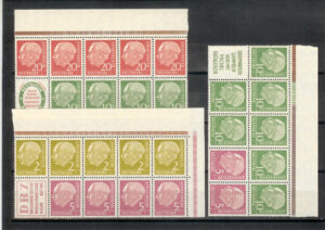 1955. Presidente Heuss. Sellos procedentes de carnet. Sin fijasellos. Yvert nº C62A.