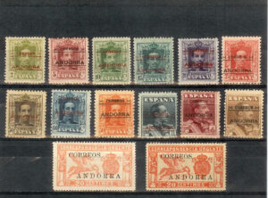 1928. Primera serie del Despacho Español en Andorra. Con fijasellos. Centraje normal de la emisión. Edifil nº1/14.