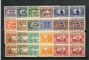 1930. Milenario del Parlamento. Preciosa serie en bloque de cuatro. Sin fijasellos. Rara y de lujo. Yvert nº123/37.
