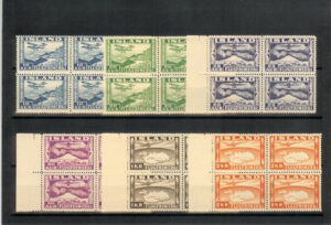 1934. Vuelo Reykjavik - Chicago. Serie de lujo en bloque de cuatro. Yvert nº A15/20.