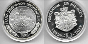 1986. Castillo de Vaduz. 10 Taler 5 onzas plata fina. Proof.