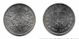 1964. Olimpiada Tokyo. 1000 yens. Sin circular.