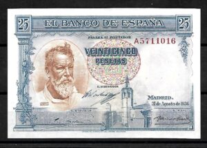 1936. 25 Pesetas. Serie A Joaquin Sorolla. SC