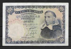 1946. 500 pesetas. sin serie. Doblez central. esquina doblada. MBC.