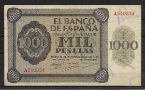 1936. 1000 pesetas. serie A. Leve doblez central. EBC.