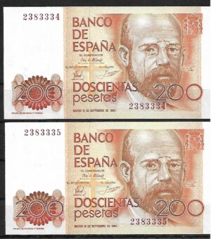 1980. 200 ptas. Pareja correlativa. sin serie. SC.