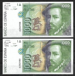 1992. 1000 ptas. Pareja correlativa sin serie. SC