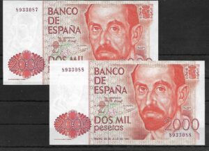 1980. 2000 ptas. Pareja correlativa. sin serie. SC.