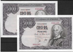 1976. 5000 ptas. Pareja correlativa. sin serie. SC