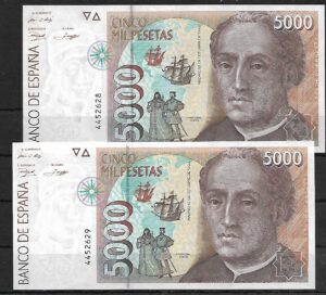 1992. 5000 ptas. Pareja correlativa. sin serie. SC.
