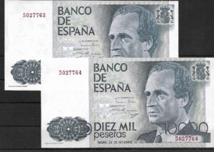 1985. 10000 ptas. Pareja correlativa. sin serie. SC.