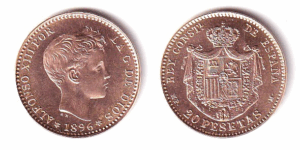 1896 *62. 20 Pesetas MPM Brillo original. SC